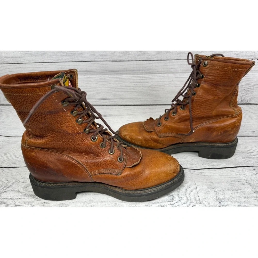 Justin Workboots Mens Brown Leather Lace‎ Up Oil Resistant Made in USA